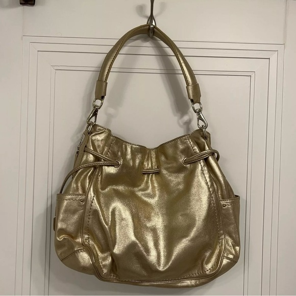 Cole Haan Denny Drawstring Soft Gold Leather Shoulder Bag - Picture 3 of 9